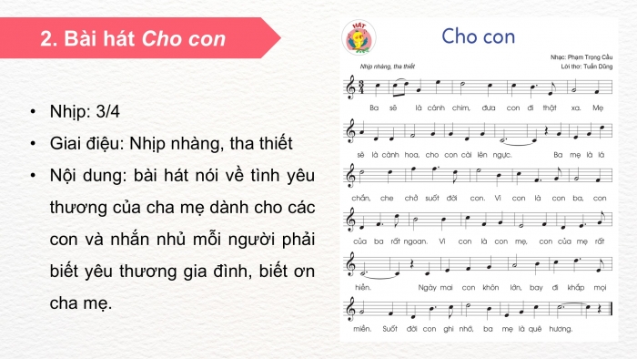 Giáo án điện tử Âm nhạc 5 cánh diều Tiết 23: Hát Cho con