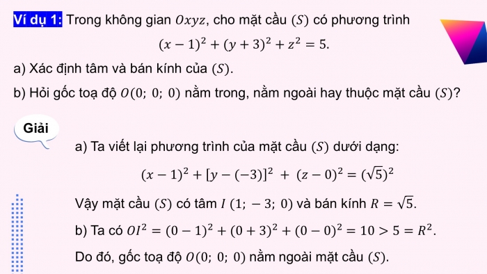 Giáo án điện tử Toán 12 kết nối Bài 17: Phương trình mặt cầu