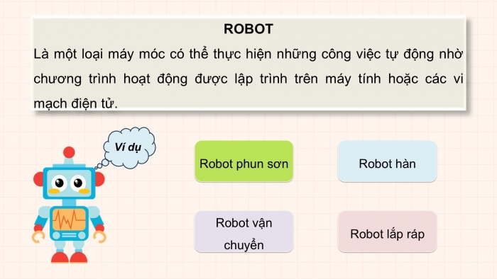 Giáo án điện tử chuyên đề Công nghệ 12 Điện - Điện tử Cánh diều Bài 7: Khái quát về dự án nghiên cứu thuộc lĩnh vực robot và máy thông minh