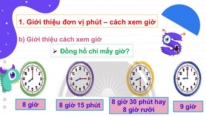 Giáo án PPT Toán 2 chân trời bài Giờ, phút, xem đồng hồ