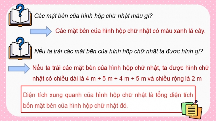 Giáo án điện tử Toán 5 kết nối Bài 50: Diện tích xung quanh và diện tích toàn phần của hình hộp chữ nhật