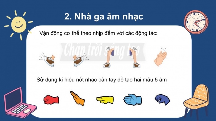 Giáo án PPT Âm nhạc 2 chân trời Tiết 4: Hát kết hợp với gõ đệm bằng thanh phách và vận động cơ thể lồng ghép trò chơi âm nhạc, Nhà ga âm nhạc