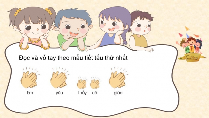 Giáo án PPT Âm nhạc 2 cánh diều Tiết 8: Nhạc cụ, Vận dụng – Sáng tạo Thể hiện nhịp điệu bằng ngôn ngữ