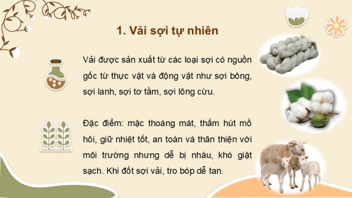 Giáo án PPT Công nghệ 6 cánh diều Bài 8: Các loại vải thường dùng trong may mặc