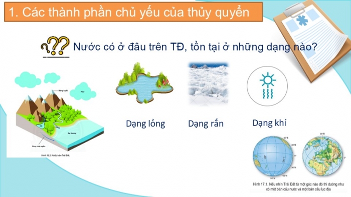 Giáo án PPT Địa lí 6 cánh diều Bài 17: Các thành phần chủ yếu của thuỷ quyển. Tuần hoàn nước trên Trái Đất