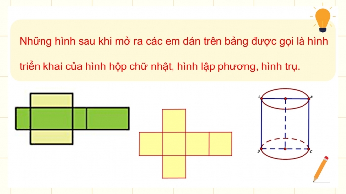 Giáo án điện tử Toán 5 cánh diều Bài 59: Hình khai triển của hình hộp chữ nhật, hình lập phương, hình trụ