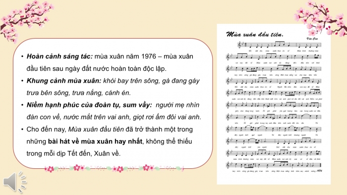 Giáo án PPT Âm nhạc 6 cánh diều Tiết 2: Ôn tập bài hát Mùa xuân em tới trường, kết hợp gõ đệm bằng nhạc cụ gõ và động tác cơ thể, Nghe bài hát Mùa xuân đầu tiên, Nhạc sĩ Văn Cao