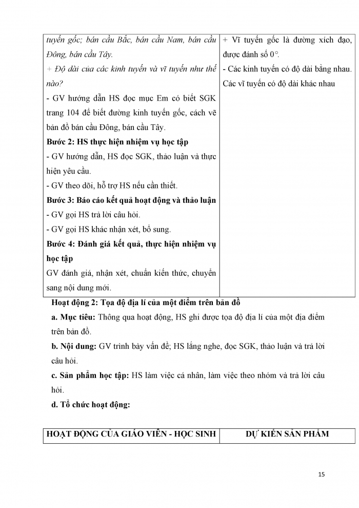 Giáo án và PPT Địa lí 6 cánh diều Bài 1: Hệ thống kinh vĩ tuyến. Toạ độ địa lí của một địa điểm trên bản đồ