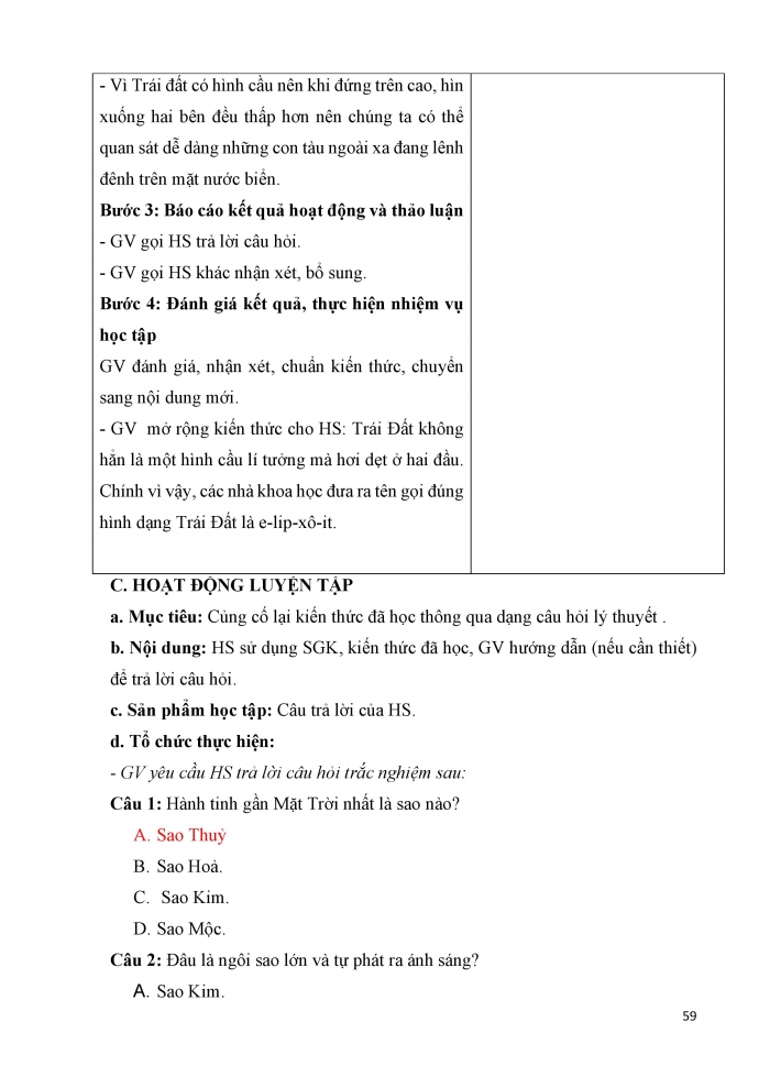 Giáo án và PPT Địa lí 6 cánh diều Bài 5: Trái Đất trong hệ Mặt Trời. Hình dạng và kích thước của Trái Đất