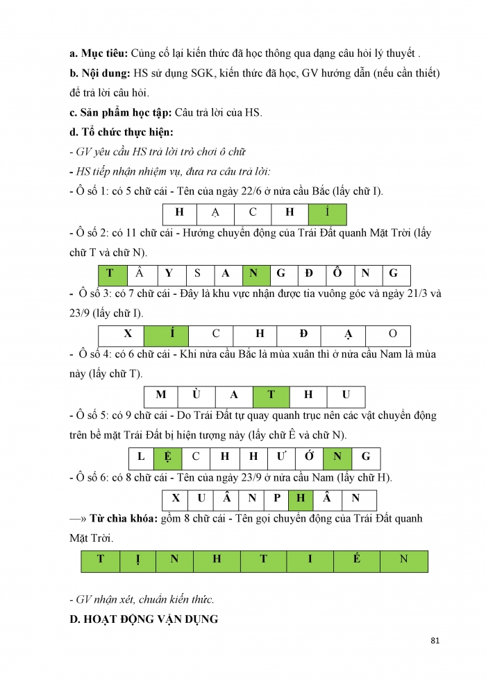 Giáo án và PPT Địa lí 6 cánh diều Bài 7: Chuyển động của Trái Đất quanh Mặt Trời và các hệ quả địa lí