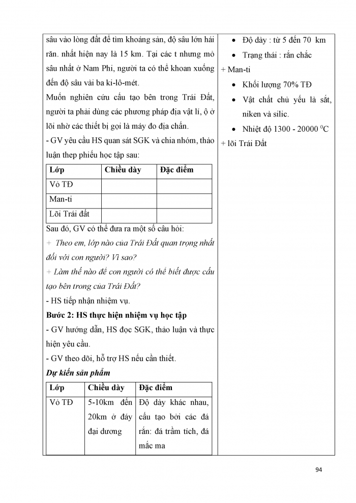 Giáo án và PPT Địa lí 6 cánh diều Bài 9: Cấu tạo của Trái Đất. Các mảng kiến tạo. Núi lửa và động đất