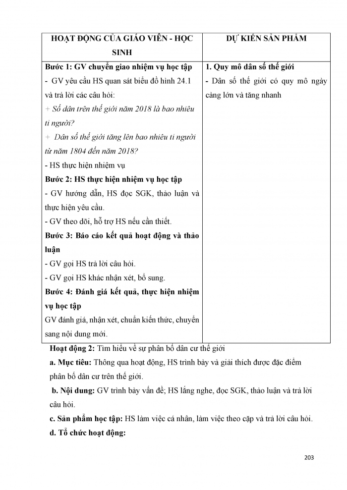 Giáo án và PPT Địa lí 6 cánh diều Bài 24: Dân số thế giới. Sự phân bố dân cư thế giới. Các thành phố lớn trên thế giới