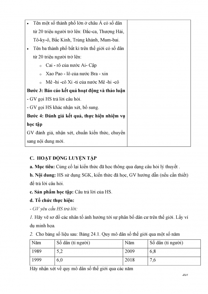 Giáo án và PPT Địa lí 6 cánh diều Bài 24: Dân số thế giới. Sự phân bố dân cư thế giới. Các thành phố lớn trên thế giới