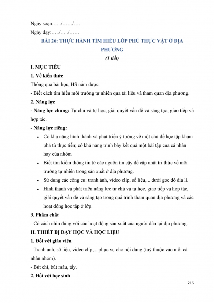 Giáo án và PPT Địa lí 6 cánh diều Bài 26 Thực hành: Tìm hiểu tác động của con người lên môi trường tự nhiên trong sản xuất