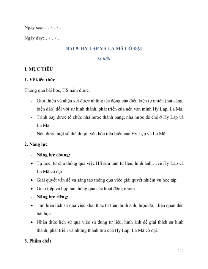 Giáo án và PPT Lịch sử 6 cánh diều Bài 9: Hy Lạp và La Mã cổ đại