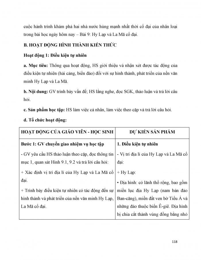 Giáo án và PPT Lịch sử 6 cánh diều Bài 9: Hy Lạp và La Mã cổ đại