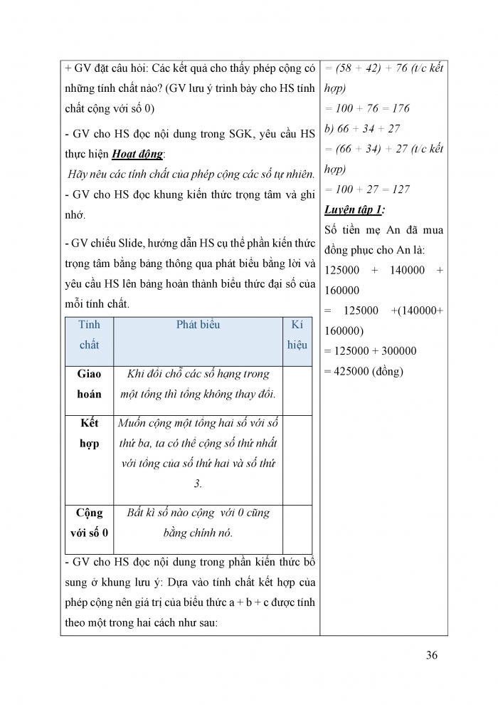 Giáo án và PPT Toán 6 cánh diều Bài 3: Phép cộng, phép trừ các số tự nhiên