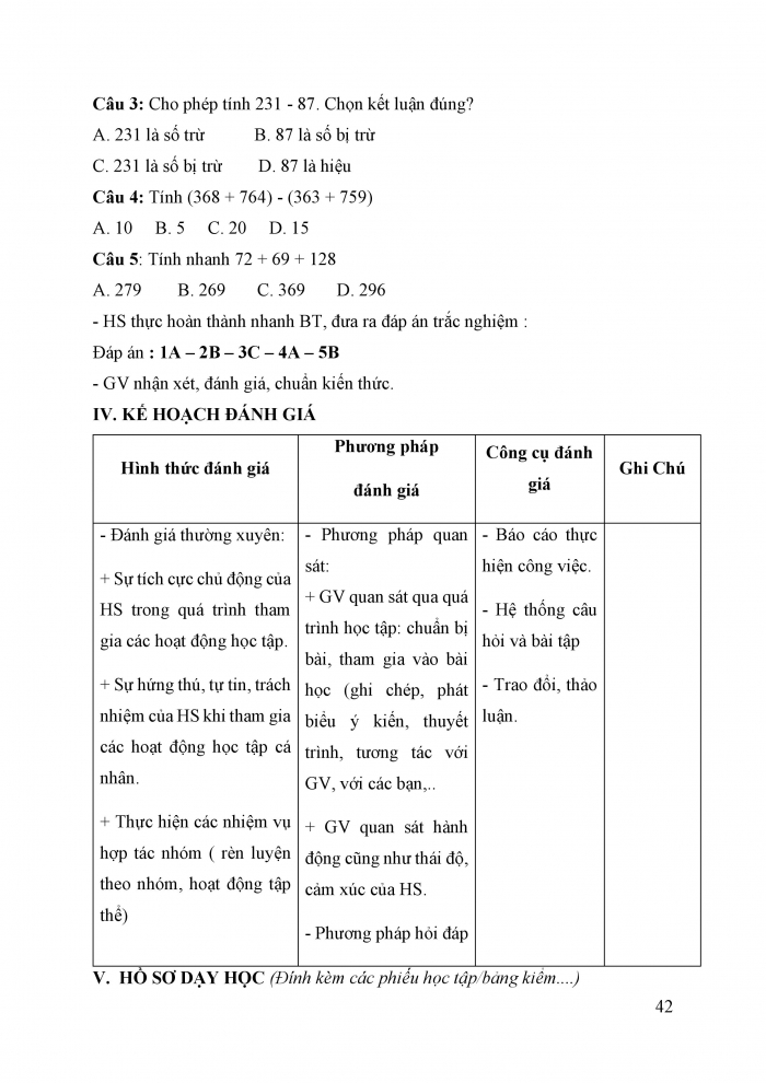 Giáo án và PPT Toán 6 cánh diều Bài 3: Phép cộng, phép trừ các số tự nhiên