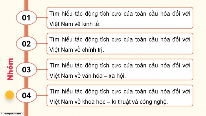 Giáo án điện tử chuyên đề Lịch sử 12 chân trời CĐ 3 Phần 2: Việt Nam hội nhập khu vực và quốc tế (a. Tác động của toàn cầu hoá đối với Việt Nam)