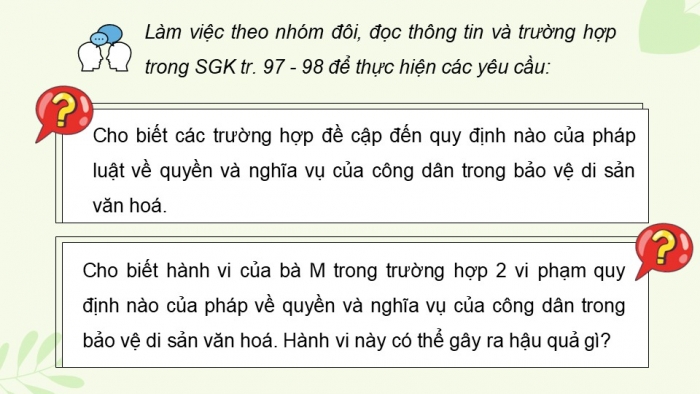 Giáo án điện tử Kinh tế pháp luật 12 chân trời Bài 13: Quyền và nghĩa vụ của công dân trong bảo vệ di sản văn hoá, môi trường và tài nguyên thiên nhiên