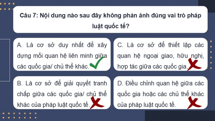 Giáo án điện tử Kinh tế pháp luật 12 chân trời Bài 14: Khái quát chung về pháp luật quốc tế (P2)