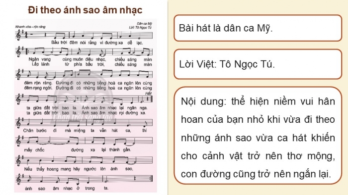 Giáo án điện tử Âm nhạc 5 chân trời Tiết 2: Hát Đi theo ánh sao âm nhạc