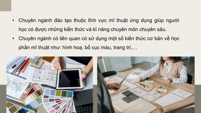 Giáo án điện tử Mĩ thuật 9 chân trời bản 2 Bài 16: Đặc trưng của một số ngành nghề liên quan đến Mĩ thuật ứng dụng