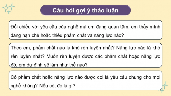 Giáo án điện tử Hoạt động trải nghiệm 9 cánh diều Chủ đề 8 - Hoạt động giáo dục 2: Rèn luyện bản thân theo nghề em quan tâm