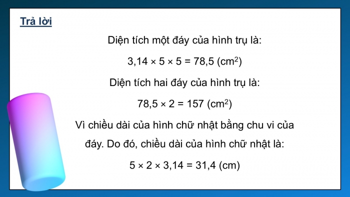 Giáo án PPT dạy thêm Toán 5 Chân trời bài 67: Hình trụ