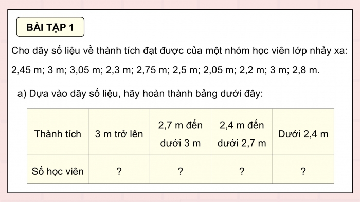 Giáo án điện tử Toán 5 kết nối Bài 63: Thu thập, phân loại, sắp xếp các số liệu