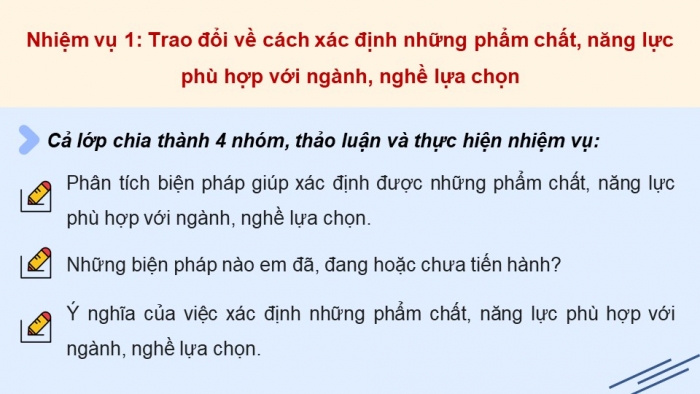 Giáo án điện tử Hoạt động trải nghiệm 12 cánh diều Chủ đề 8: Chọn nghề phù hợp (P1)