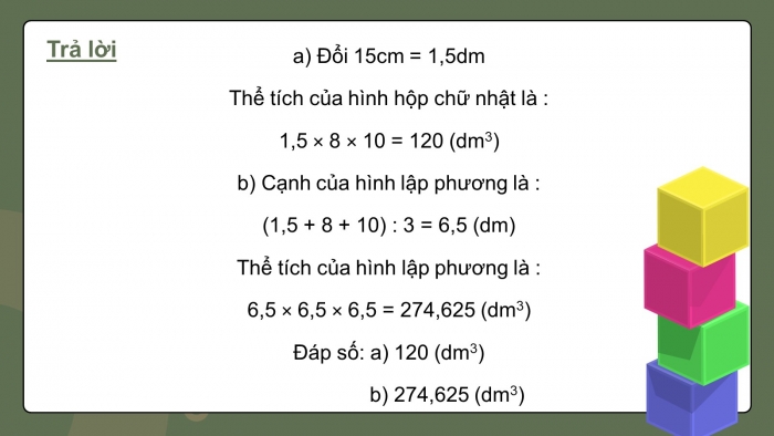 Giáo án PPT dạy thêm Toán 5 Chân trời bài 74: Thể tích hình lập phương