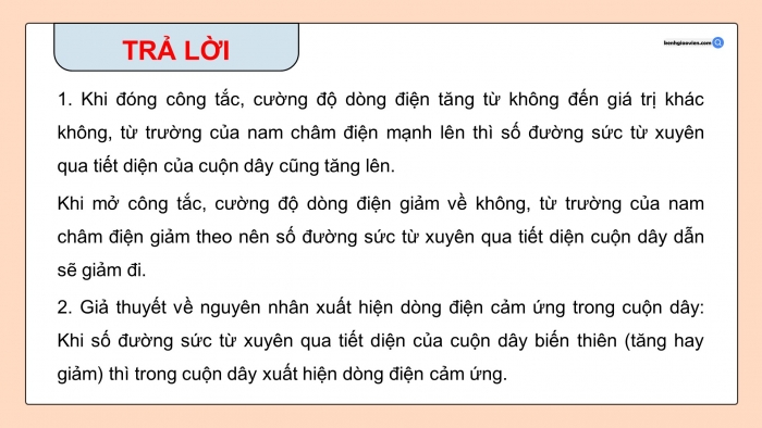 Giáo án điện tử KHTN 9 kết nối - Phân môn Vật lí Bài 14: Cảm ứng điện từ. Nguyên tắc tạo ra dòng điện xoay chiều