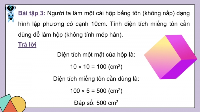 Giáo án PPT dạy thêm Toán 5 Chân trời bài 66: Diện tích xung quanh và diện tích toàn phần của hình lập phương