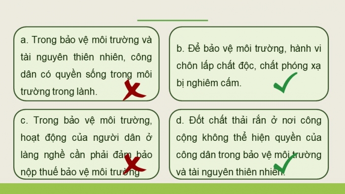 Giáo án điện tử Kinh tế pháp luật 12 cánh diều Bài 14: Quyền và nghĩa vụ của công dân trong bảo vệ môi trường và tài nguyên thiên nhiên (P2)