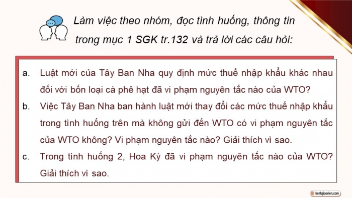 Giáo án điện tử Kinh tế pháp luật 12 cánh diều Bài 17: Các nguyên tắc cơ bản của Tổ chức Thương mại thế giới và hợp đồng thương mại quốc tế