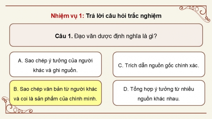 Giáo án điện tử Ngữ văn 9 cánh diều Bài 10: Một số lưu ý về trích dẫn tài liệu để tránh đạo văn