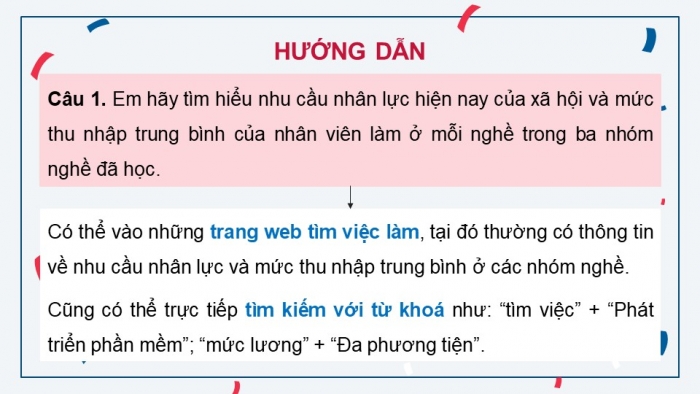 Giáo án điện tử Tin học 9 cánh diều Chủ đề G Bài 3: Thực hành tìm hiểu thông tin về các nhóm nghề