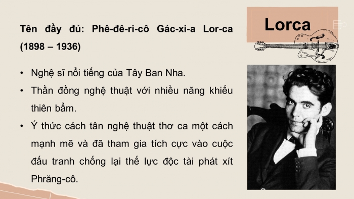 Giáo án điện tử Ngữ văn 12 cánh diều Bài 8: Đàn ghi ta của Lor-ca (Thanh Thảo)