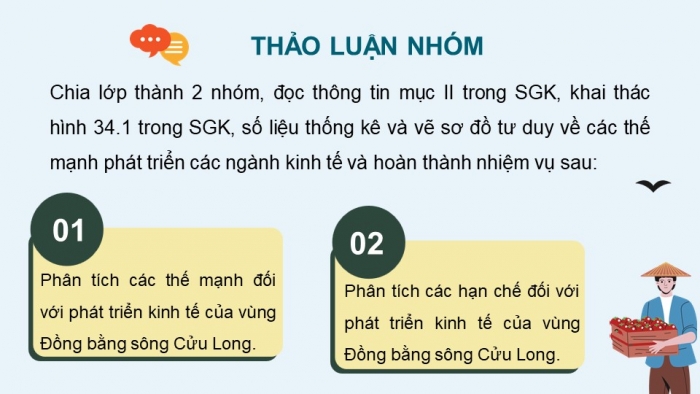 Giáo án điện tử Địa lí 12 chân trời Bài 34: Sử dụng hợp lí tự nhiên để phát triển kinh tế ở Đồng bằng sông Cửu Long