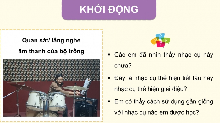 Giáo án điện tử Âm nhạc 5 kết nối Tiết 29: Thường thức âm nhạc Giới thiệu một số nhạc cụ gõ nước ngoài, Nghe nhạc Vũ điệu Tây Ban Nha (E-xơ-pa-nha Ca-ni), Ôn bài hát Đất nước tươi đẹp sao