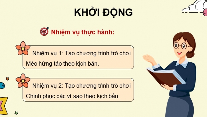 Giáo án điện tử Tin học 5 chân trời Bài 15: Thực hành tạo chương trình theo kịch bản