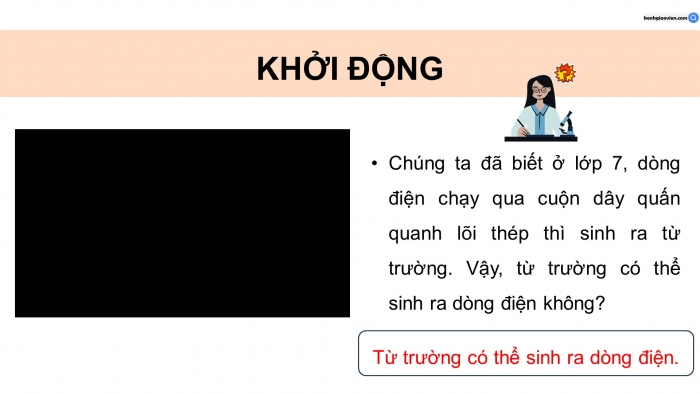 Giáo án điện tử KHTN 9 kết nối - Phân môn Vật lí Bài 14: Cảm ứng điện từ. Nguyên tắc tạo ra dòng điện xoay chiều