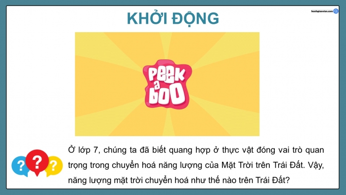 Giáo án điện tử KHTN 9 kết nối - Phân môn Vật lí Bài 16: Vòng năng lượng trên Trái Đất. Năng lượng hoá thạch