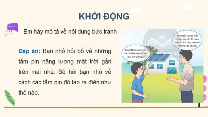 Giáo án điện tử Công nghệ 5 chân trời Bài 9: Mô hình điện mặt trời