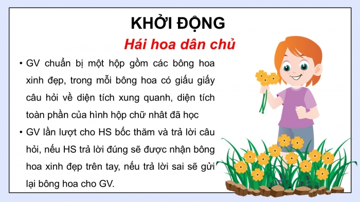 Giáo án PPT dạy thêm Toán 5 Chân trời bài 65: Diện tích xung quanh và diện tích toàn phần của hình hộp chữ nhật