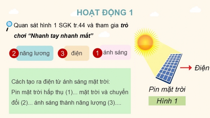 Giáo án điện tử Công nghệ 5 kết nối Bài 9: Mô hình điện mặt trời