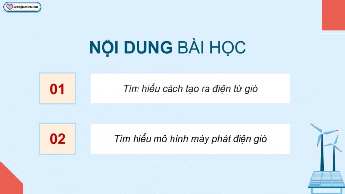 Giáo án điện tử Công nghệ 5 chân trời Bài 8: Mô hình máy phát điện gió