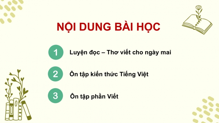 Giáo án PPT dạy thêm Tiếng Việt 5 chân trời bài 3: Bài đọc Thơ viết cho ngày mai. Luyện tập viết tên người, tên địa lí nước ngoài. Tìm ý cho đoạn văn nêu lí do tán thành hoặc phản đối một hiện tượng, sự việc