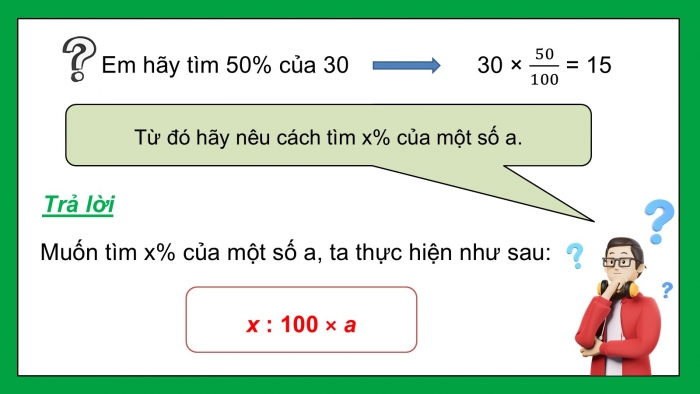 Giáo án PPT dạy thêm Toán 5 Chân trời bài 58: Tìm giá trị phần trăm của một số